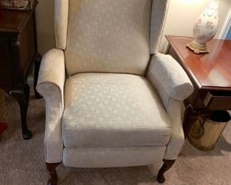 #11	white wingback recliner 	 $75.00 
