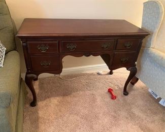#14	Thomasville desk w 5 drawers on queen Anne legs 44x19x30	 $125.00 

