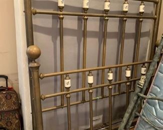 #33	full antique brass bed frame w blue/white procian balls 	 $175.00 
