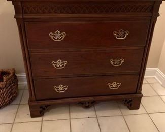 #35	3 drawer chest with lace design front 34.5x18x34	 $175.00 
