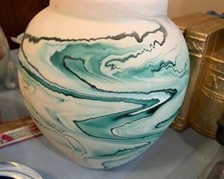 #66	Bemadji Pottery green vain vase	 $65.00 
