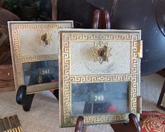 Two vintage post office mailbox doors