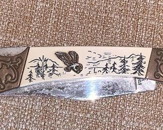 Engraved pocket knife with eagle
