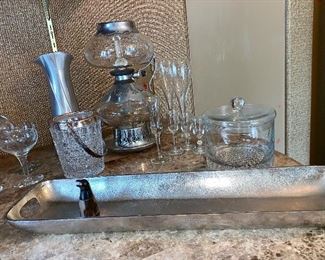 Bar glass wear and long silver tray