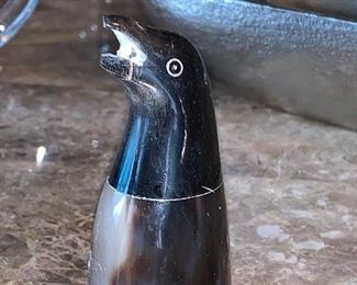 Penguin salt and pepper made from bone - missing its pair