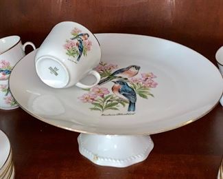 Bareuther Waldsassen Bavaria Germany Eastern Bluebird dishes w/cake plate