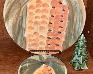 Set of four vegetable plates with matching bowl
