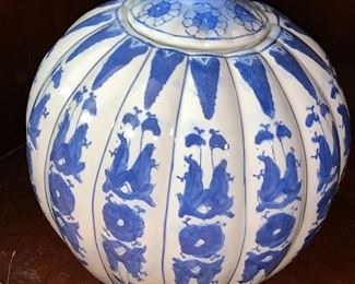 Large blue and white ginger jar with lid