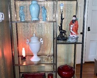 Glass and brass Etagere display unit