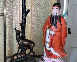 Deer lamp and oriental figurine