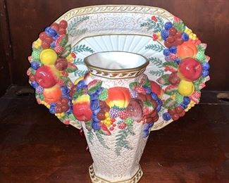 Fritz and Floyd large fruit platter and fruit vase
