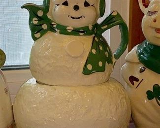 Vintage Riddell Frosty the Snowman stacking teapot and cookie jar - Mid Century