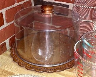 Vintage wooden cake plate holder and dome