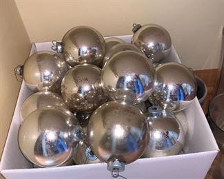 Large box of Vintage silver ornaments