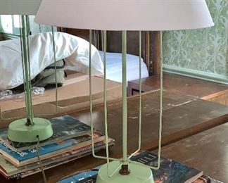 1 of 2 matching vintage green lamps