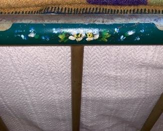 Vintage full size cast iron bed w/hand painted floral design on both the head board and foot board