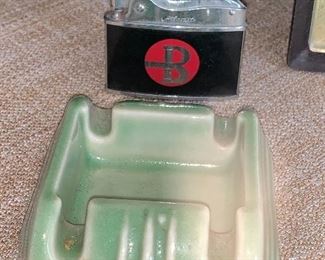Vintage Atlas-Lite lighter and a Never Spill - Harry Sanders Co. Art Deco ashtray