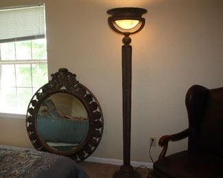 Floor Lamp and Ornate Wall Mirror
