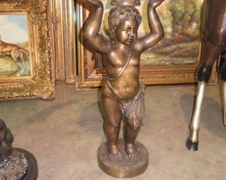 BRONZE CHERUB FOUNTAIN, 40 INCHES TALL