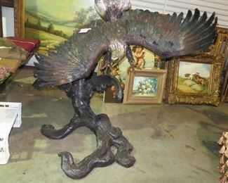 BRONZE EAGLE SCULPTURE BY S. DAVID , 60 INCHES TALL