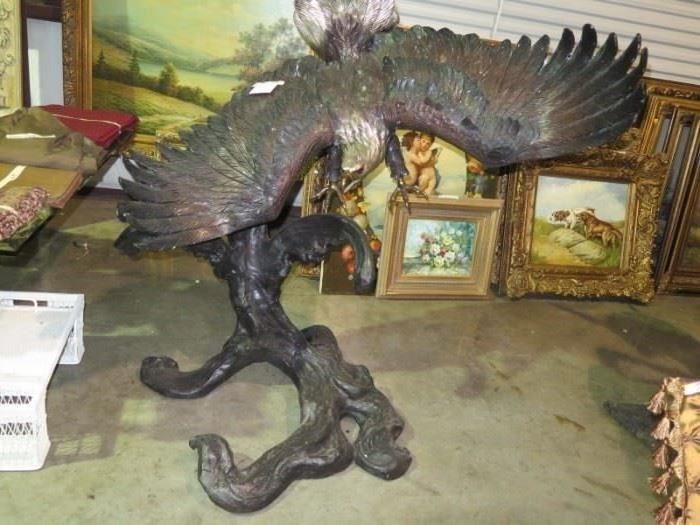 BRONZE EAGLE SCULPTURE BY S. DAVID , 60 INCHES TALL