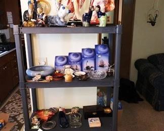 Dining Room: Japanese Dolls, Ceramic figures, Counter Coffee, Sugar, etc Containers, Wood Containers