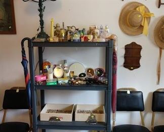 1st Bedroom Right: Bathroom Stuff, Collector Spoons, Buttons, Lamp