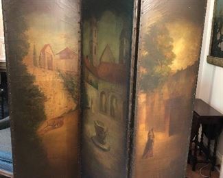 Beautiful hand painted on canvas antique screen