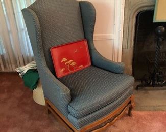 1 of a pair of wing chairs