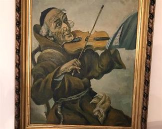 amusing oil painting of monk with violin