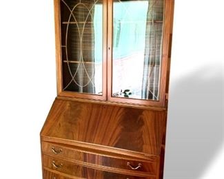 Beautifully restored Chippendale secretary with display hutch.