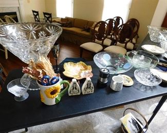 Many tables of fine china, crystal, glassware & home decor