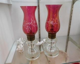 Lamps with Cranberry Globes