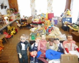 Just about everything in this room..Doll Houess, Doll Furniture,Novelty Items, Golden Books, Vintage Pictures Framed, 