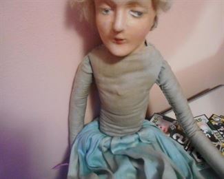 Hand Painted Boudoir Bed Doll, 1900's 