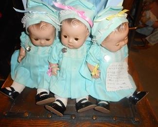 Vintage Madame Alexander Dionne Quints, Just 3. Original Dresss, Baby Bracelets, Pins..ADORABLE!! SOLD AS SET.