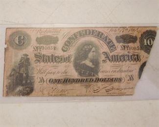 States of Confederate America One Hundred Dollars. Richmond 1861.