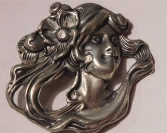 Pewter Art Nouveau Brooch