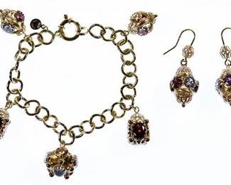 18k Gold and Semi Precious Gemstone Jewelry Suite