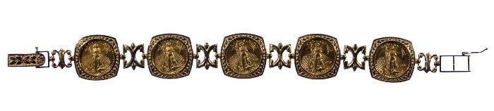 1999 5 Gold Coins Mounted in 14k Gold Bracelet