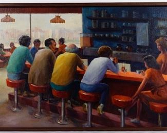 Joe Steiner American 20th Century Jakes Cafe Oil on Canvas