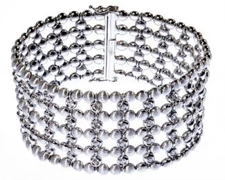 Chiampesan 18k White Gold Bead and Diamond Bracelet