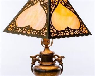Parsons Caldwell Mfg. Co Slag Glass Shade on Bronze Base Table Lamp