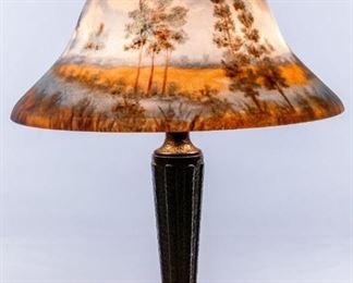 Pittsburgh Lamp Style Reverse Painted Shade on Bronze Base Table Lamp