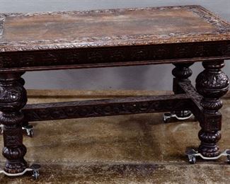 Renaissance Revival Style Carved Oak Library Table