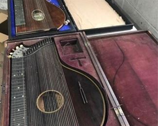 Pair of Antique Zithers and Bongo Drum