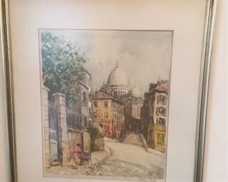 French Impressionist Street Scene signed lithograph print by Maurice Barle, copyright by Le Prince Paris