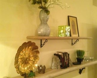 Wall shelves provide decor display space