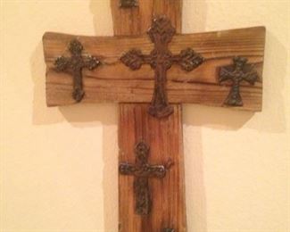 One of several wooden crosses