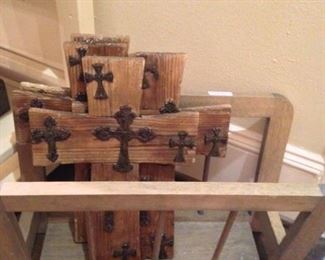 More wooden crosses; recycled wood magazine rack
